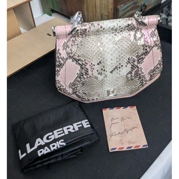 Karl Lagerfeld Bag - Exotic, Reptile, Pink, Adjustable Chain Strap, Small - Picture 1 of 16